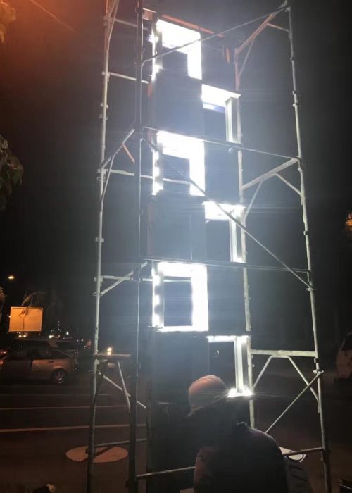 Advertising lightbox at the square install